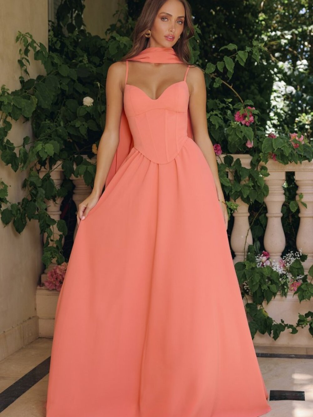 NEW PASTEL CORAL Evening Gown Floor Length Formal Elegant Stunning T711